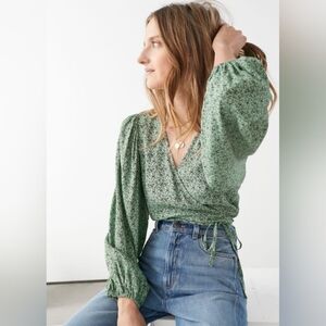 & Other Stories Green Floral Wrap Top